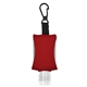 aerial view a red .5 oz hand sanitizer with eva protector case and clip, image 1 of 2