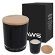 aerial view a black with bamboo lid aws bamboo soy candle, image 1 of 2