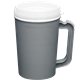 aerial view a gray with white inner and lid 22 oz insulated mug, image 1 of 2
