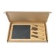 aerial view a natural bamboo slate cheese board gift box set, image 1 of 4