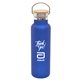 a blue 20 oz satin vacuum bottle with bamboo lid