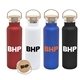 a group of 20 oz satin vacuum bottle with bamboo lid