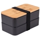 aerial view a black wheat straw bento box with bamboo lid, image 1 of 4