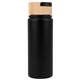 aerial view a black 20 oz vacuum - sealed stainless water bottle with bamboo lid, image 1 of 4