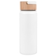 aerial view a white 20 oz vacuum - sealed stainless water bottle with bamboo lid, image 1 of 2