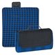 aerial view a black flap with blue/black plaid blanket roll - up picnic blanket, image 1 of 2