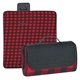 aerial view a black flap with red/black plaid blanket roll - up picnic blanket, image 1 of 2