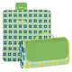 aerial view a lime green flap with light blue plaid blanket roll - up picnic blanket, image 1 of 2