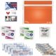 aerial view a orange personal first aid safety and wellness kit, image 1 of 2