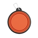 aerial view a orange collapsible silicone pet bowl w / carabiner, image 1 of 2
