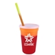 aerial view a orange to tropical red cup & yellow to orange straw 17 oz color changing mood stadium cup / straw / lid set, image 2 of 2