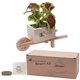 aerial view a group of wooden wheel barrow blossom kit, image 1 of 2