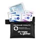 aerial view a black europa 5 piece kit with 3- ply mask antiseptic wipes in zipper pouch, image 3 of 3