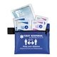 aerial view a blue europa 5 piece kit with 3- ply mask antiseptic wipes in zipper pouch, image 2 of 2