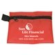 aerial view a red europa 5 piece kit with 3- ply mask antiseptic wipes in zipper pouch, image 2 of 3
