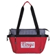 aerial view a red koozie(r) camp cooler tote, image 1 of 3