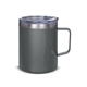 aerial view a gray 12 oz vacuum insulated stainless steel coffee mug, image 1 of 2