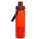 aerial view a red locking lid 24 oz colorful bottle with floating infuser, image 1 of 2