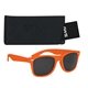 aerial view a orange sunglasses & black case aws velvet touch malibu sunglasses with pouch, image 1 of 2