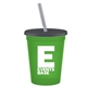 a green cup & transparent smoke lid & frost straw promotional personalized 16 oz stadium plastic tumbler cup with lid straw