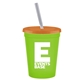 a lime green cup & translucent orange lid & frost straw promotional personalized 16 oz stadium plastic tumbler cup with lid straw