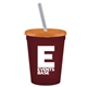 a maroon cup & translucent orange lid & frost straw promotional personalized 16 oz stadium plastic tumbler cup with lid straw