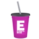 a hot pink cup & transparent smoke lid & frost straw promotional personalized 16 oz stadium plastic tumbler cup with lid straw