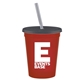 a red cup & transparent smoke lid & frost straw promotional personalized 16 oz stadium plastic tumbler cup with lid straw