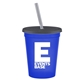 a royal blue cup & transparent smoke lid & frost straw promotional personalized 16 oz stadium plastic tumbler cup with lid straw