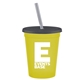 a yellow cup & transparent smoke lid & frost straw promotional personalized 16 oz stadium plastic tumbler cup with lid straw