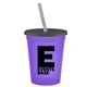 a transparent violet cup & transparent smoke lid & frost straw promotional personalized 16 oz stadium plastic tumbler cup with lid straw