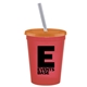 a transparent red cup & translucent orange lid & frost straw promotional personalized 16 oz stadium plastic tumbler cup with lid straw