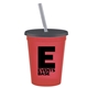 a transparent red cup & transparent smoke lid & frost straw promotional personalized 16 oz stadium plastic tumbler cup with lid straw