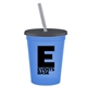 a transparent blue cup & transparent smoke lid & frost straw promotional personalized 16 oz stadium plastic tumbler cup with lid straw