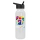 aerial view a black lid & white bottle terrain - 24 oz metalike bottle with flip straw lid and digital imprint, image 1 of 2