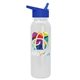 aerial view a blue lid & white bottle terrain - 24 oz metalike bottle with flip straw lid and digital imprint, image 1 of 2
