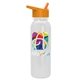 aerial view a orange lid & white bottle terrain - 24 oz metalike bottle with flip straw lid and digital imprint, image 1 of 2