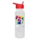 aerial view a red lid & white bottle terrain - 24 oz metalike bottle with flip straw lid and digital imprint, image 1 of 2