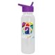 aerial view a violet lid & white bottle terrain - 24 oz metalike bottle with flip straw lid and digital imprint, image 1 of 2