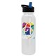 aerial view a black-with-blue-spout lid & white bottle terrain - 24 oz metalike bottle with flip straw lid and digital imprint, image 1 of 2