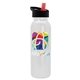 aerial view a black-with-red-spout lid & white bottle terrain - 24 oz metalike bottle with flip straw lid and digital imprint, image 1 of 2
