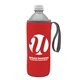 aerial view a red with gray trim water bottle caddy with carry handle strap, image 1 of 2