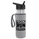 a clear bottle & black lid & heather gray insulator the lifeguard - 24 oz pete bottle with flip straw lid