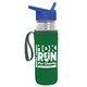a clear bottle & royal blue lid & green insulator the lifeguard - 24 oz pete bottle with flip straw lid