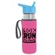 a clear bottle & cyan lid & hot pink insulator the lifeguard - 24 oz pete bottle with flip straw lid