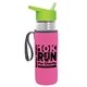 a clear bottle & lime green lid & hot pink insulator the lifeguard - 24 oz pete bottle with flip straw lid