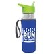 a clear bottle & lime green lid & royal-blue insulator the lifeguard - 24 oz pete bottle with flip straw lid