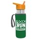 a clear bottle & orange lid & green insulator the lifeguard - 24 oz pete bottle with flip straw lid