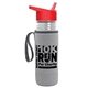 a clear bottle & red lid & heather gray insulator the lifeguard - 24 oz pete bottle with flip straw lid