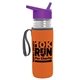 a clear bottle & violet lid & orange insulator the lifeguard - 24 oz pete bottle with flip straw lid